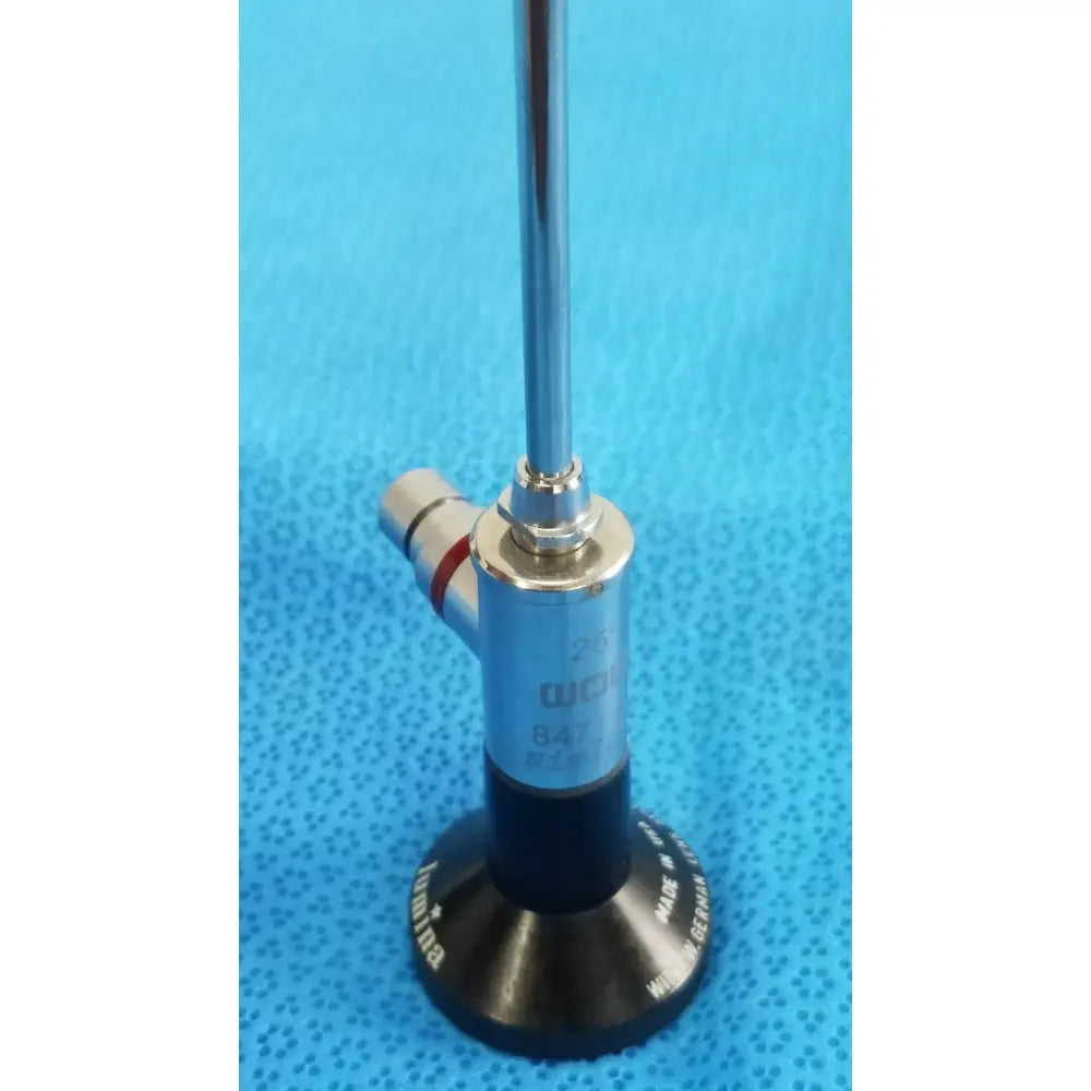Silver and black metallic surgical laryngoscope with engraved wüster and model 847 for arthroscopy endoscope orthopedic use
