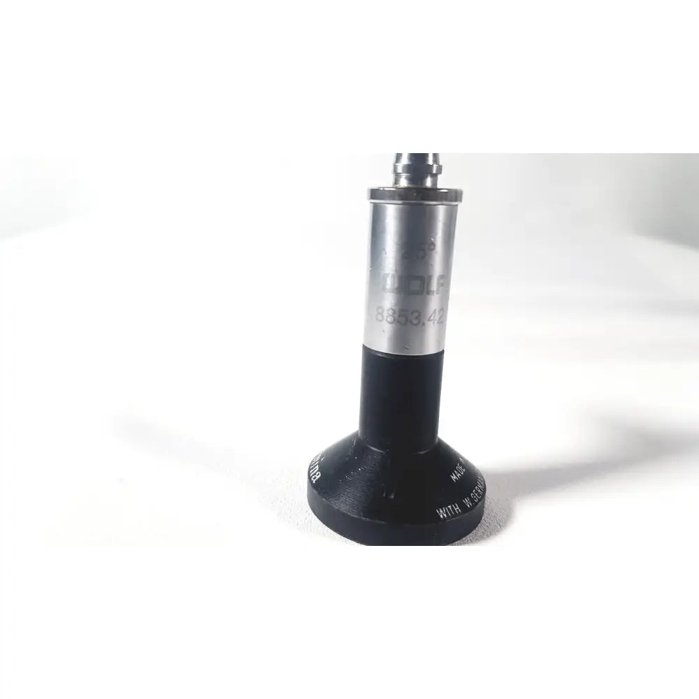 Black and silver Wolf 8853.42 25 degree rigid arthroscope with cylindrical body and engraved model number 853.42