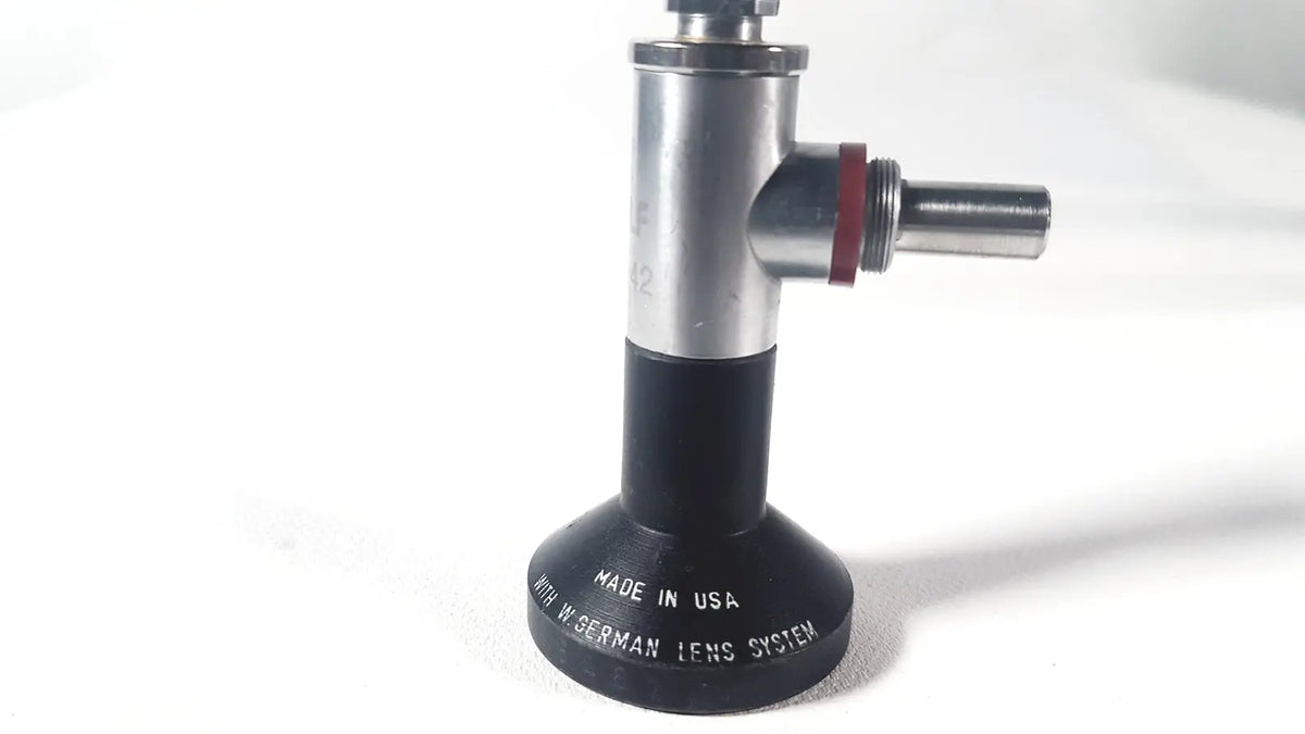 Silver and black wolf 8853.42 25 degree rigid arthroscope with red o-ring made in usa and w.german lens system