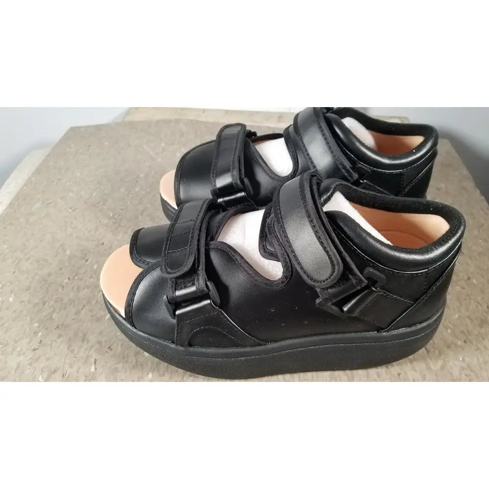 Black leather orthopedic wound care shoe wcs2b with adjustable velcro straps and thick supportive sole ref wcs2b medium