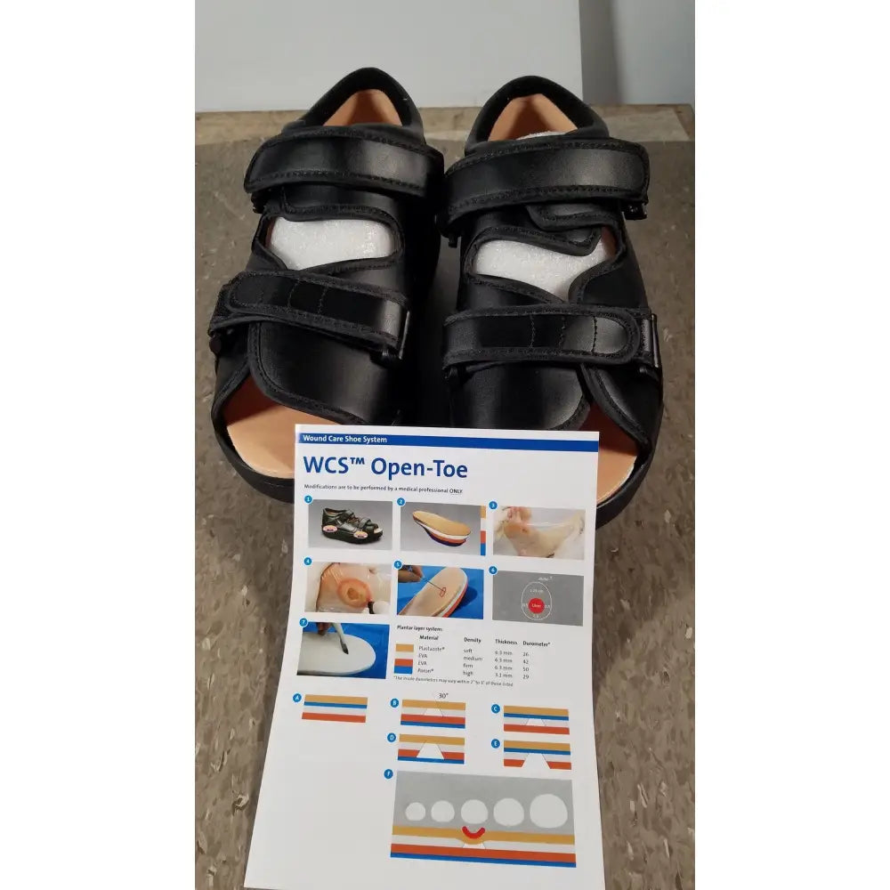 Black leather open-toe wound care shoe wcs2b with adjustable velcro straps and foam insoles ref wcs2b medium