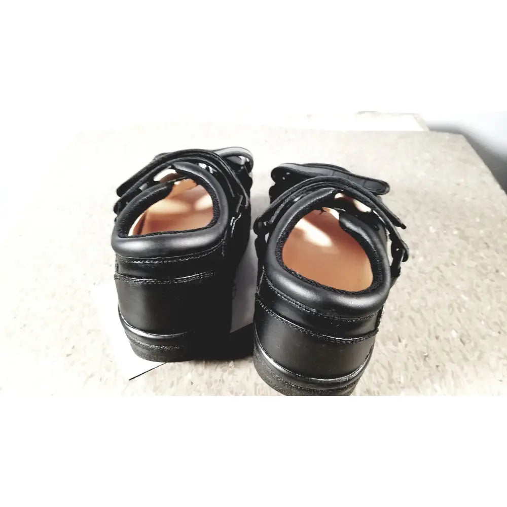 Black leather wound care shoe small with velcro straps and padded insole for reuse medical support
