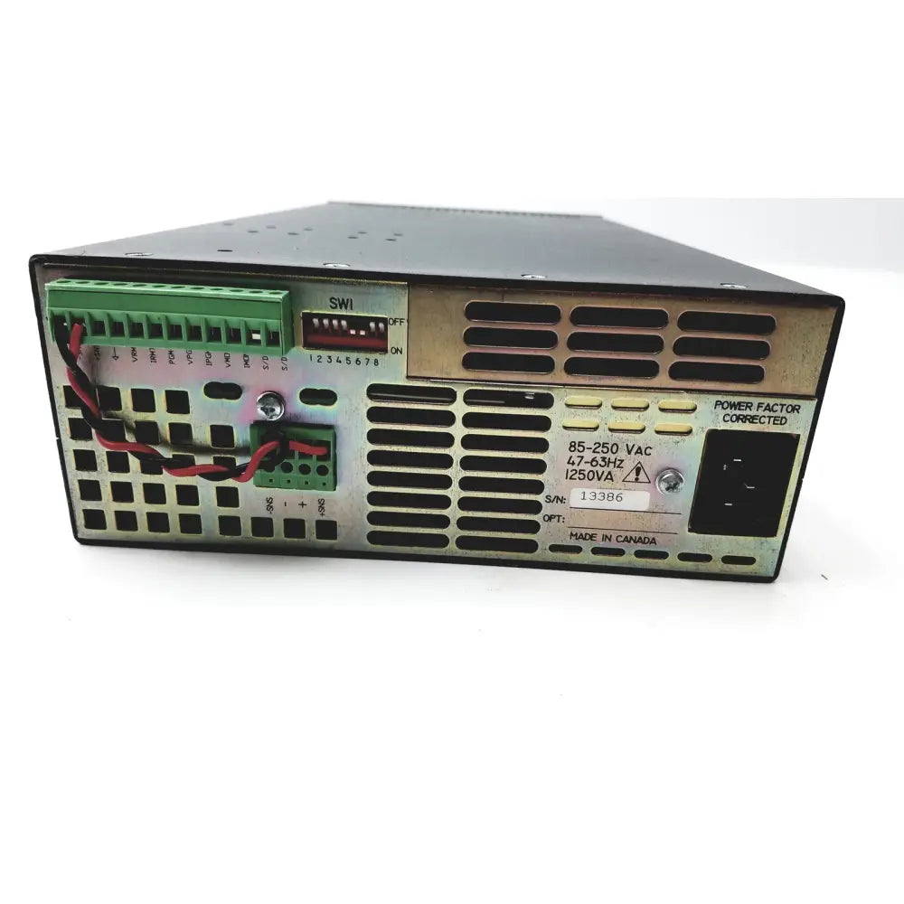 Black metal xantrex xhr 60-10 power supply single output with green terminal blocks and labeled switch panel