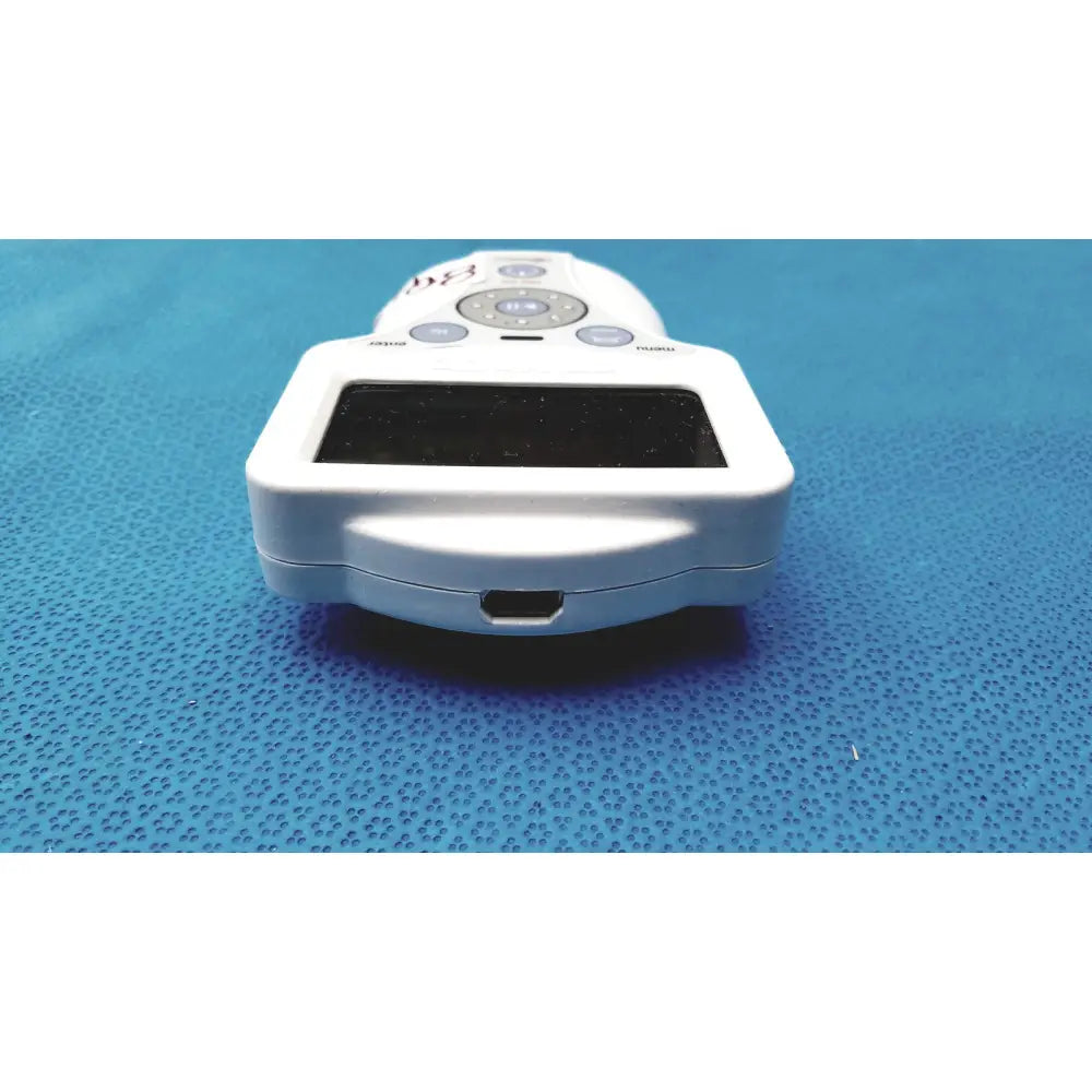 White plastic handheld xavant technology stimpod nms 450 transmission monitor with rectangular screen and circular buttons