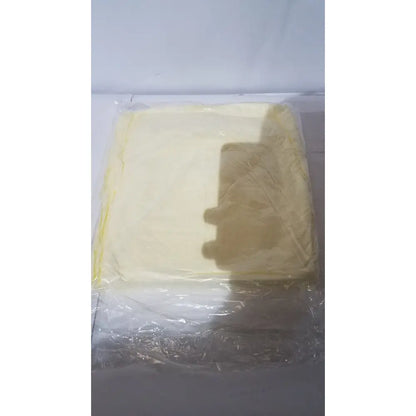 A pale yellow sms isolation gown xiantao 55-xl made of 23g ultrasonic sealed material in clear plastic wrapping