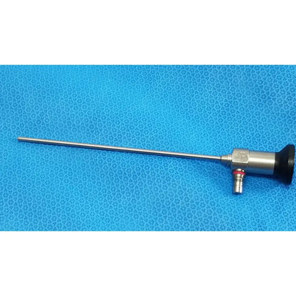 Silver xomed sharpsite autoclavable endoscope with black rubber grip and red accent ring 30° autoclavable endoscope