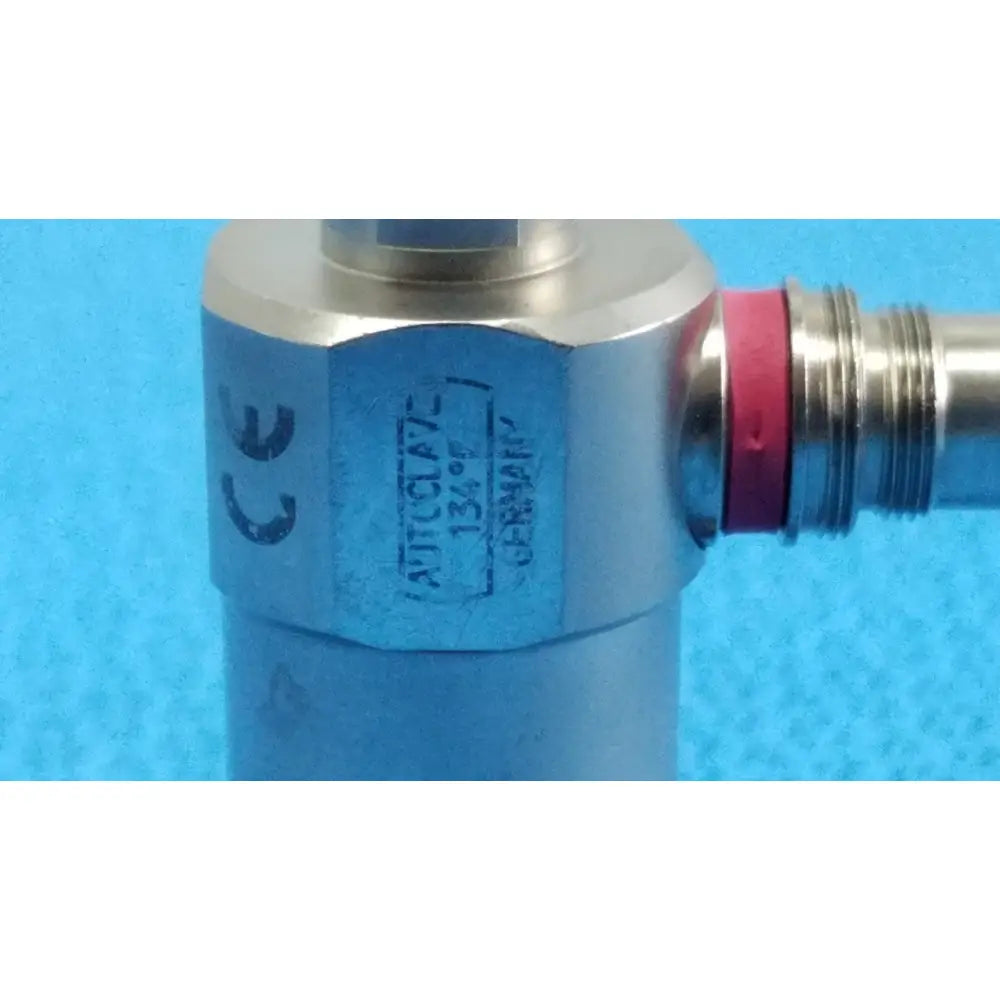 Silver metallic xomed sharpsite autoclavable endoscope sensor with red o-ring and reuse medical markings from germany