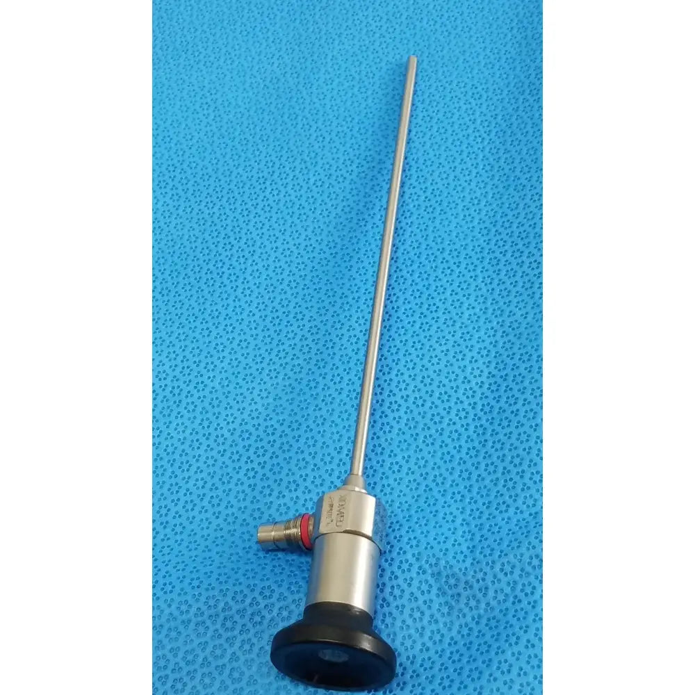 Silver xomed sharpsite autoclavable endoscope with black rubber seal and red accent ring for reuse medical applications