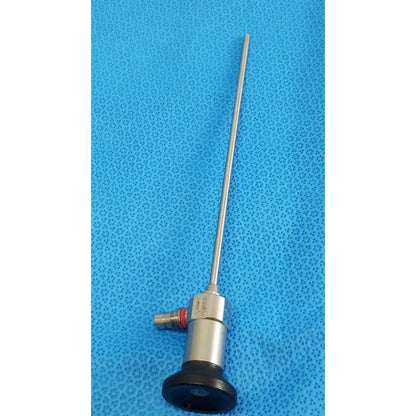 Silver xomed sharpsite autoclavable endoscope with black rubber seal and red accent ring for reuse medical applications