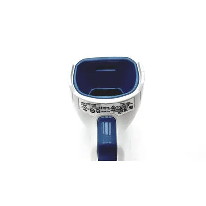 White and blue handheld zebra ds8108 standard range laser barcode scanner with sleek ergonomic design for fast scanning