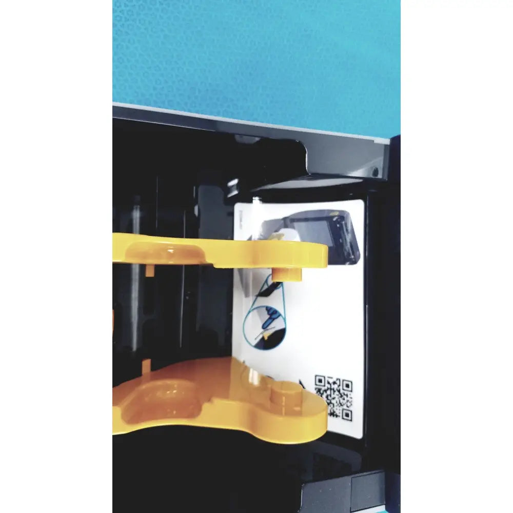 Yellow plastic component with curved multi-level design and mounting points for zebra zd620 thermal transfer printer