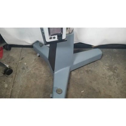 Gray industrial-grade floor stand with black central support and white control panel for zeiss opmi-1 prescott’s mark ii