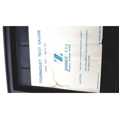 Zimmer 1550-20 tourniquet test gauge with white label featuring blue and black text for test gauge mmhg accuracy