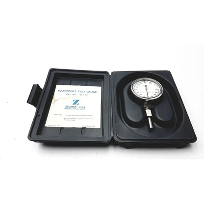 Zimmer 1550-20 tourniquet test gauge mmhg with circular dial metallic probe in black protective case for tourniquet test