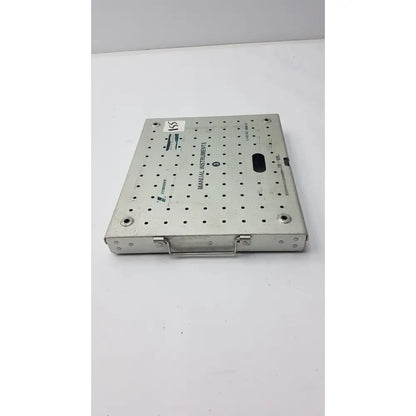 Silver metallic perforated Zimmer 2800-95 sterilization case for fracture management manual instruments