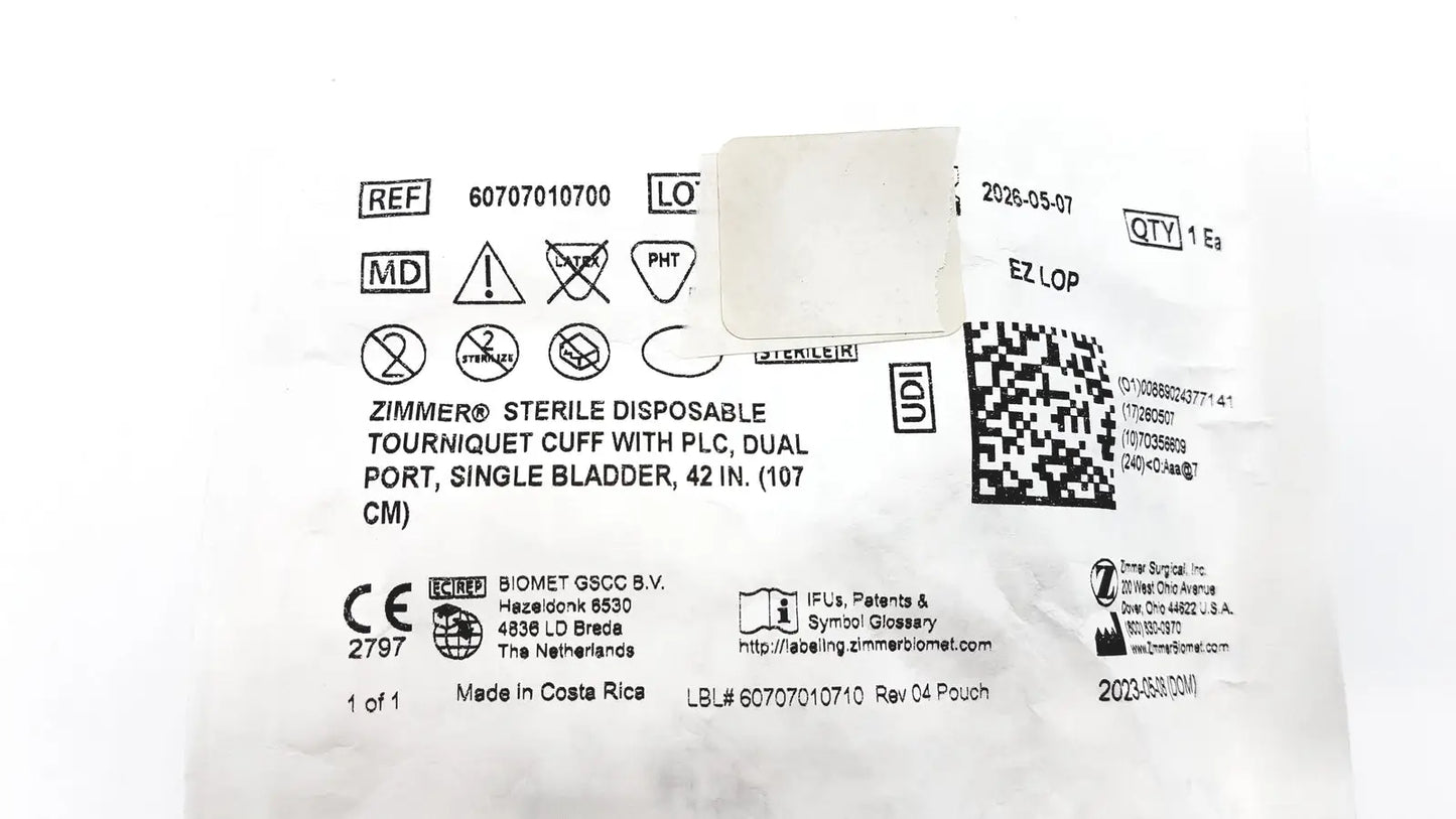 Zimmer Biomet Zimmer 60707010700 Disposable Tourniquet Cuff Single Bladder 42in Disposable Tourniquet Cuff, new product photo 4