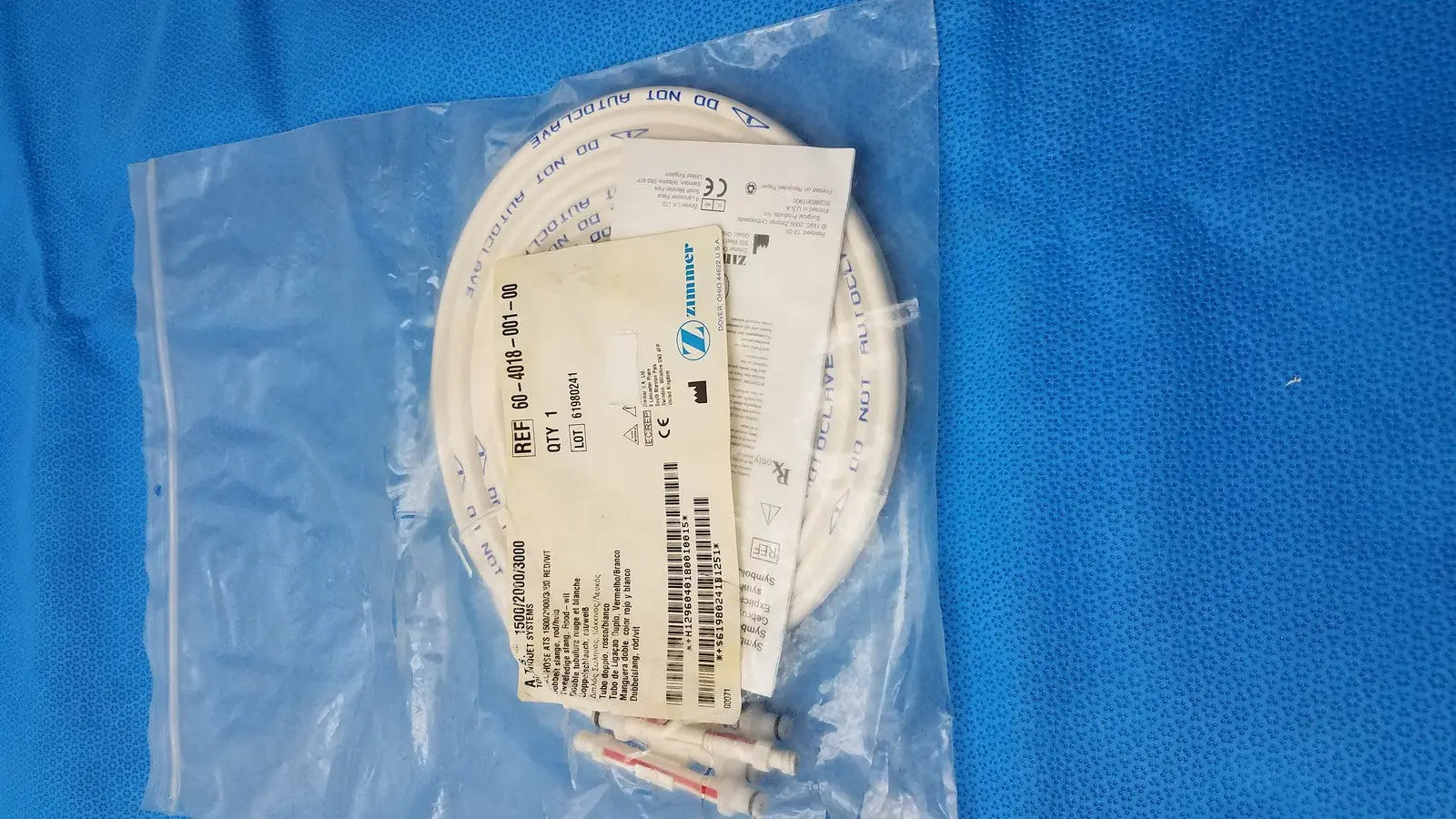 Zimmer ATS 2000 Pneumatic Dual Hose – Red – Tourniquet Cuff Connector – Used Tourniquet Cuff Connector, second-hand product photo 1
