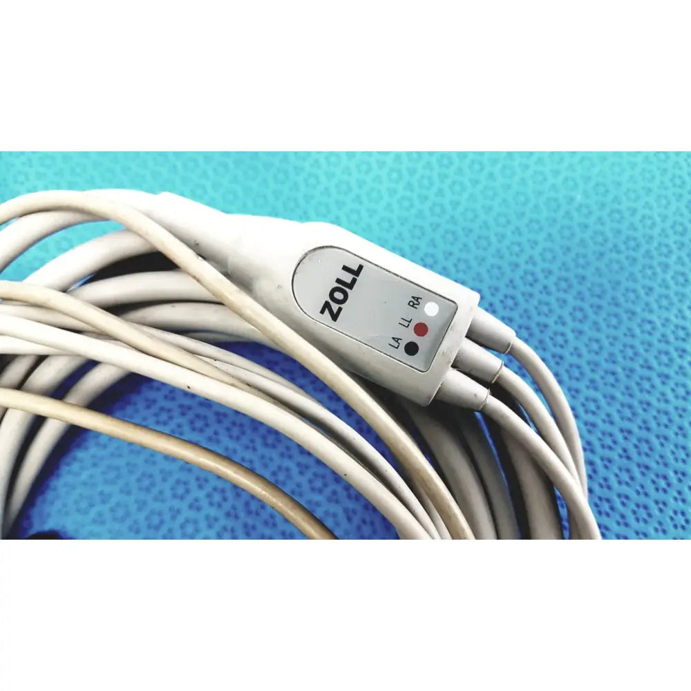 White zoll 3-lead ecg ekg patient monitoring cable with multiple leads and indicator lights lot of 2