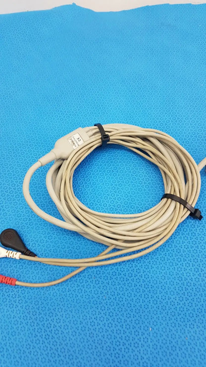 Beige ZOLL 3-lead ECG EKG patient monitoring cable with black zip ties and colored connectors lot of 2