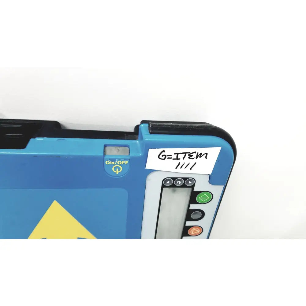 Blue medical infusion pump with black accents and colored control buttons on the zoll autopulse resuscitation system with lifeband and rolling stand